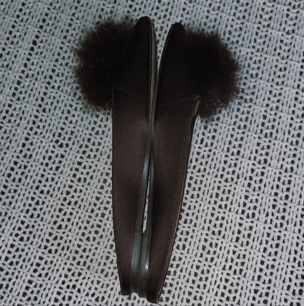TUCKERNUCK Chocolate Satin Nilli Flats with Pom Pom Size 7 - Picture 6 of 11